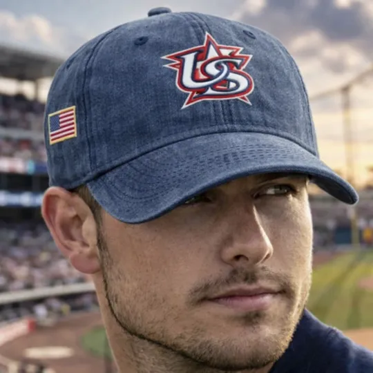 Discover Embroidered USA Mens Navy Blue 2026 World Baseball Classic Washed Adjustable Hat
