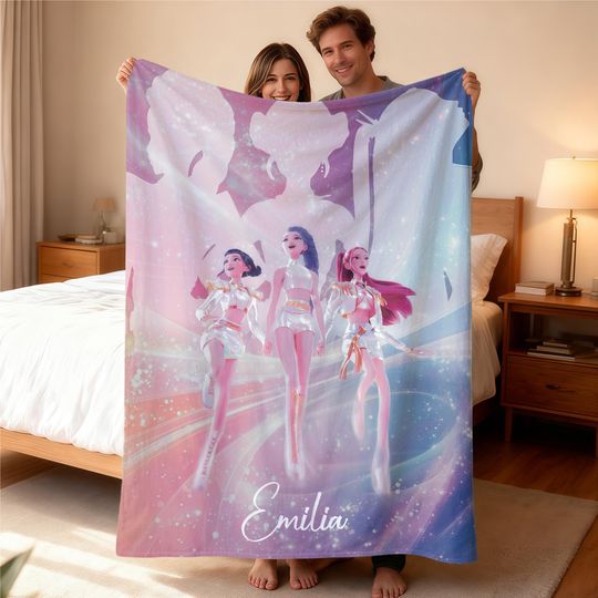 Personalized Cozy K pop Demon Hunters Blanket with Name, Custom Huntrix Blanket, Anime Inspired Blanket, Christmas Family Gift Kpop Fun Gift