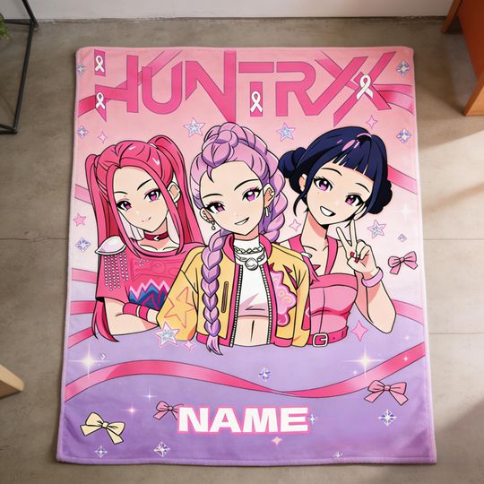 Discover Custom Name Huntrix Kpop Demon Hunters Pink Blanket Personalized Fleece Blanket