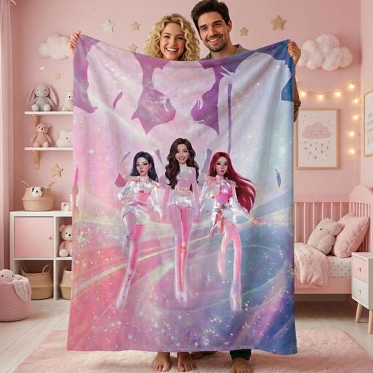 Discover Personalized K-pop Blanket, Demon Hunters Anime Fleece Blanket , Custom Name Gift