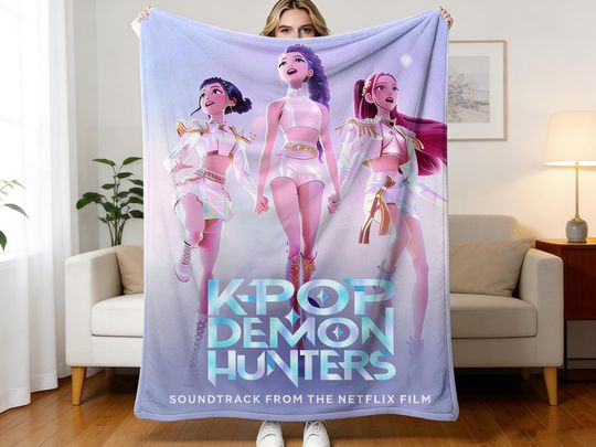 Kpop Demon Hunters Blanket,Huntrix Girls Flannel Blanket,Kpop Anime Girl Beach Towel,Rumi Mira Zoey Towel for Kids,Kpop Demon Hunters