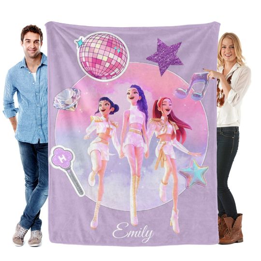 Discover Personalized Cozy K pop Demon Hunters Blanket ,Flannel Kids Name Blanket,Kpop Fun Gift.