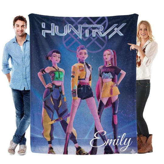 Discover Personalized Cozy K pop Demon Hunters Blanket ,Flannel Kids Name Blanket,Kpop Fun Gift.