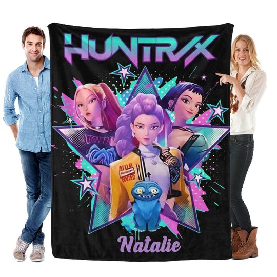 Personalized Cozy K pop Demon Hunters Blanket ,Flannel Kids Name Blanket,Kpop Fun Gift.