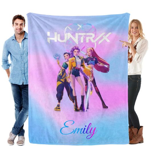 Discover Personalized Cozy K pop Demon Hunters Blanket ,Flannel Kids Name Blanket,Kpop Fun Gift.