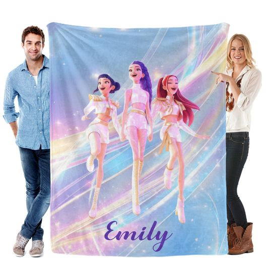 Discover Personalized Cozy K pop Demon Hunters Blanket ,Flannel Kids Name Blanket,Kpop Fun Gift.
