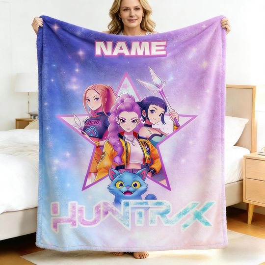 Custom Name Huntrix Kpop Blanket, Personalized Kpop Demon Hunters Fleece Blanket