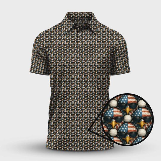 American Flag Pattern Golf Polos, Happy 250th Birthday USA Golf Shirt For Men, Semiquincentennial Gift