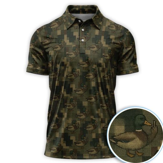 Discover Mallard Duck Camo Polos for Men, Waterfowl Pattern Shirt, Crazy Golf Shirt for Golfer