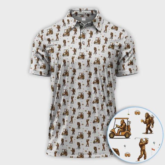 Discover Bigfoot Golf Polo Shirt For Men, Funny Squatch And Beer Golf Pattern, Golf Gift For Men