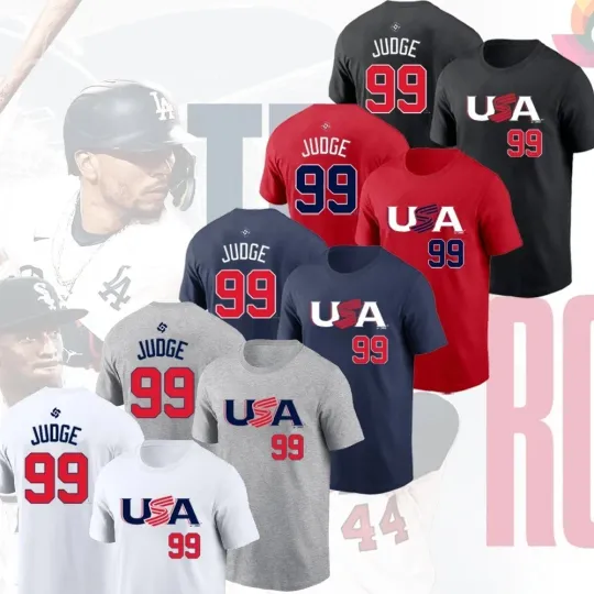 Discover Aaron Judge #99 USA World Baseball 2026 USA Team Player Fans T Shirt