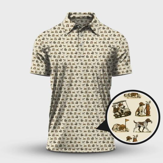 Discover Pointer Dog Golf Polo, Pattern Golf Shirt for Men, Crazy Golf Shirt for Golfers