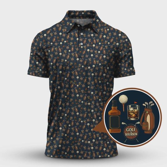 Discover Golf Pattern Shirt For Men, Bourbon Golf Polo Shirt, Best Golf Gift For Dad