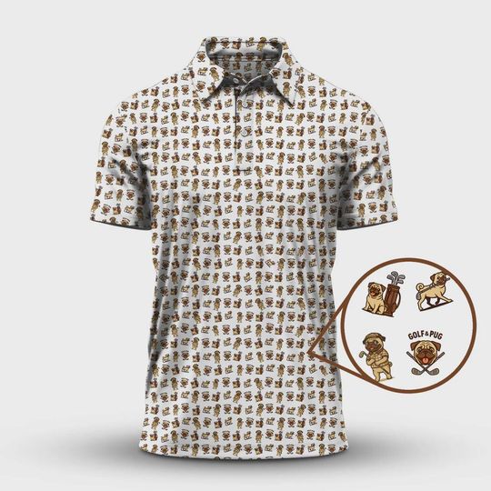 Discover Pug Golf Polo Shirt, Funny Dog Golfer Pattern, Cute Golf Lover Gift For Men, Golf Dad Shirt
