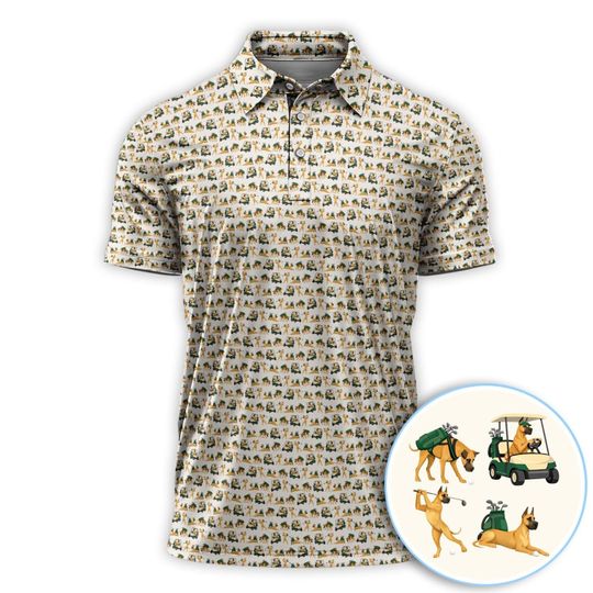 Discover Great Dane Golf Polo Shirt, Funny Dog Golf Shirt, Great Dane Golf Cart Pattern Polo, Mens Golf Shirt, Dog Lover Gift