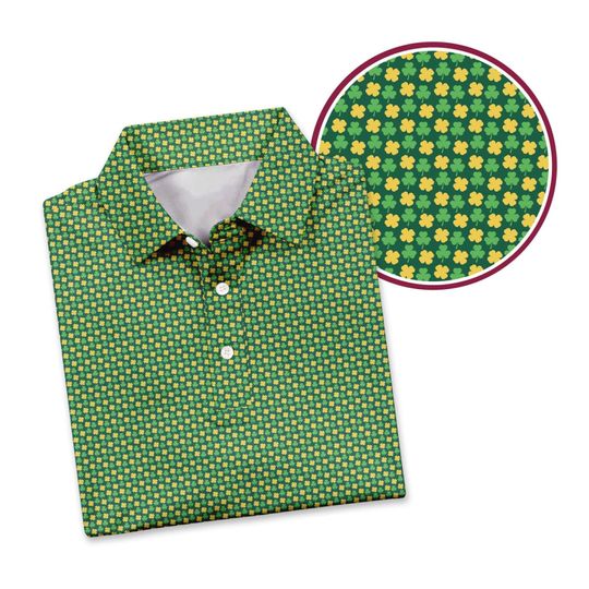 Discover St Patricks Day Shamrock Polo Shirt For Men, Green Clover Pattern Golf Polo, Irish Lucky Shirt