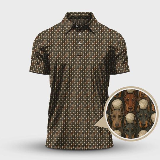 Discover Doberman Golf Polo, Dog Pattern Shirt, Funny Pattern Golf Wear, Casual Golf Outfit, Gift For Men