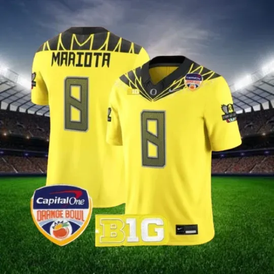 Discover Marcus Mariota #8 Ducks Yellow 2026 Orange Bowl Jersey