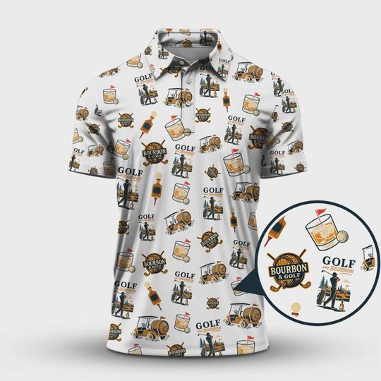 Discover Golf & Bourbon Polo, Funny Pattern Golf Shirt For Men, Gift For Golf Lovers