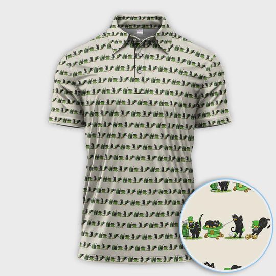 Discover Funny St. Patricks Black Cat Golf Polo, Lucky Irish Golf Shirt, Crazy Golf Gift for Golfer