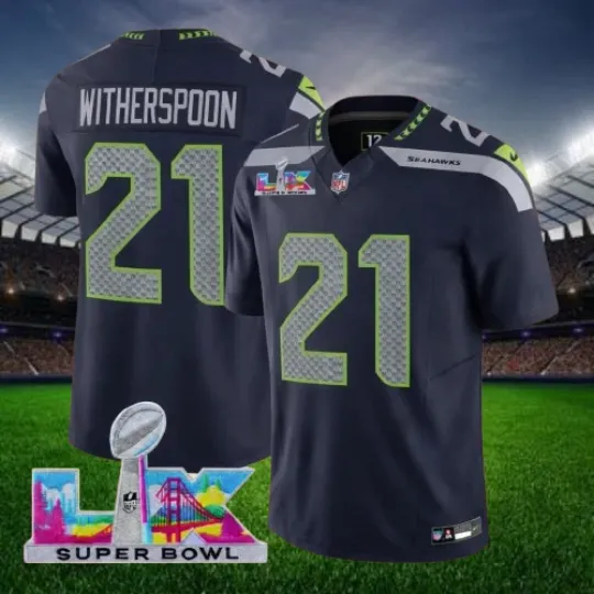 Discover Devon Witherspoon #21 Seahawks Navy Super Bowl LX Jersey