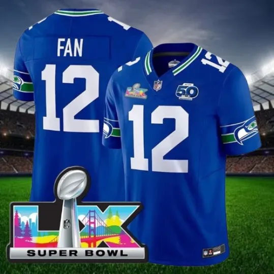 Discover FAN Royal #12 Seahawks Super Bowl LX Patch Season Jersey