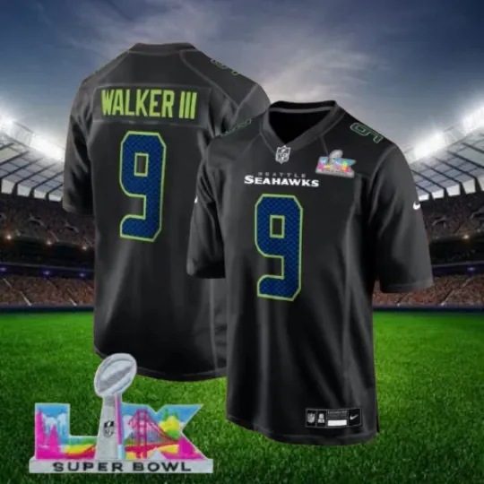 Discover Walker III #9 Seahawks Black Super Bowl LX Patch Jersey