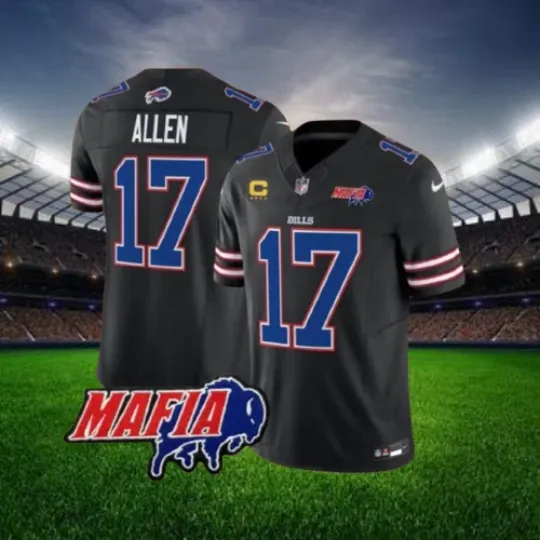 Josh Allen #17 Bills Black 4-Star C With Bills Mafia Jersey