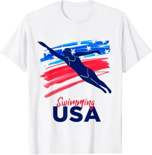 Discover Womens USA Swimming Support Team Flag T-Shirt