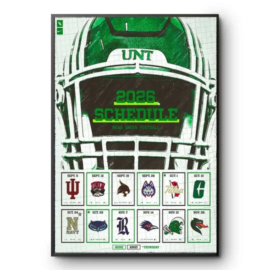 Discover North Texas Mean Green Football 2026 Schedule Season NCAA Division I FBS Poster