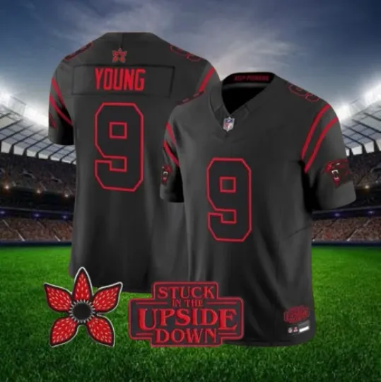 Discover Bryce Young #9 Panthers Black 2025 Stranger Things Jersey