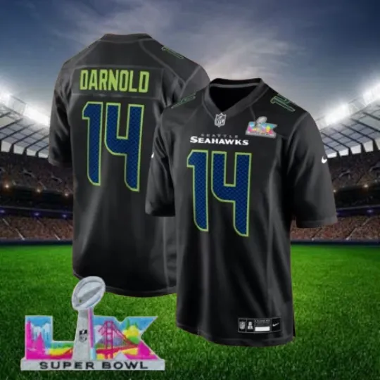 Discover Sam Darnold #14 Seahawks Black Super Bowl LX Patch Jersey