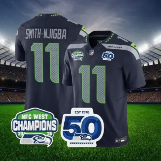 Discover Smith-Njigba #11 Seahawks Navy West Division Champion Jersey
