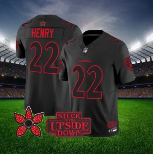 Discover Derrick Henry #22 Ravens Black 2025 Stranger Things jersey
