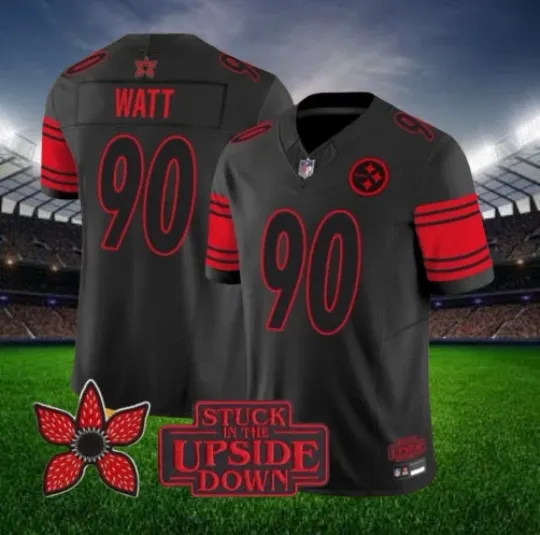 Discover T. J. Watt #90 Steeler Black 2025 Stranger Things Jersey