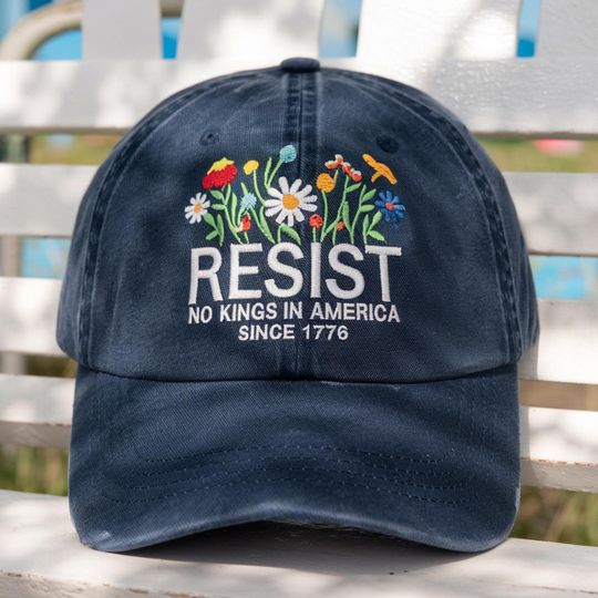 Discover No Kings in America Embroidered Hat, RESIST Floral Protest Cap, Political Statement Hat Since 1776, Anti Monarchy Gift, No Kings Floral