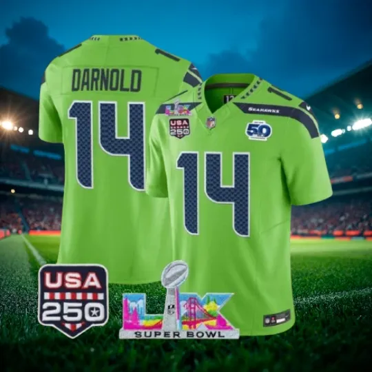 Discover Sam Darnold #14 Seahawks Green Super Bowl LX 250th Jersey
