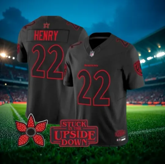 Discover Derrick Henry #22 Ravens Black 2025 Stranger Things jersey