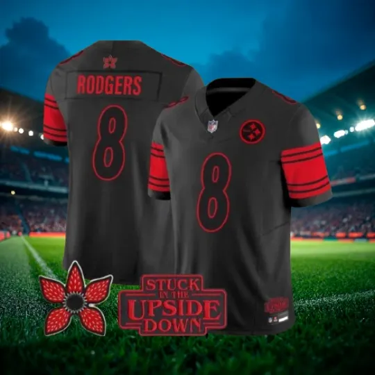 Discover Aaron Rodgers #8 Steeler Black Stranger Things Jersey