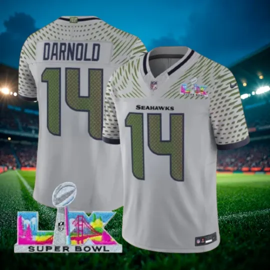 Discover Sam Darnold #14 Seahawks Wolf Gray Super Bowl LX Patch Jersey