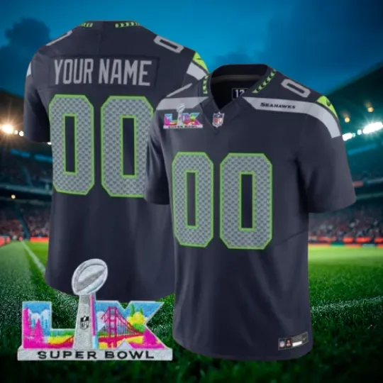 Custom Seahawks College Navy Super Bowl LX Patch Jersey