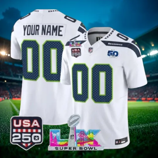 Discover Custom Seahawks White Super Bowl LX 250th Jersey
