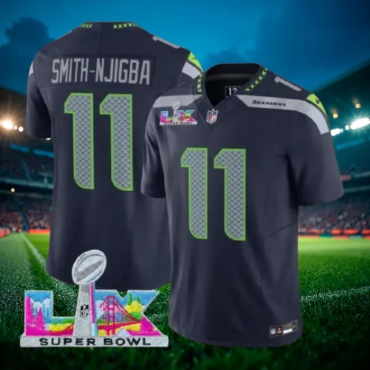 Discover Smith-Njigba #11 Seahawks College Navy Super Bowl LX Jersey