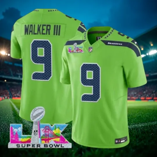 Walker III #9 Seahawks Green Super Bowl LX Patch Jersey