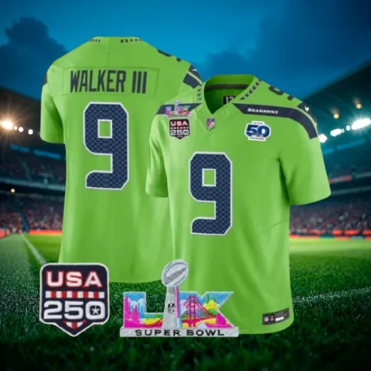 Discover Walker III #9 Seahawks Green Super Bowl LX 250th Jersey