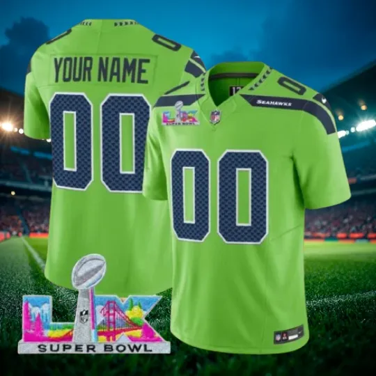 Discover Custom Seahawks Green Super Bowl LX Patch Jersey