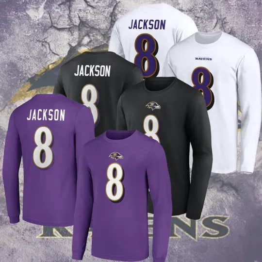 Discover Jackson Player #8 Name & Number Long Sleeve Gift,  Gift For Football Fan S-5XL