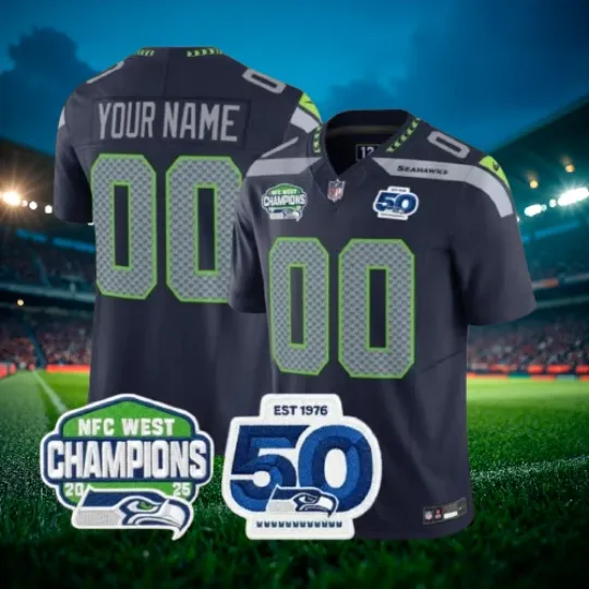 Discover Custom Seahawks Navy 2025 NFC West Division Champions Jersey