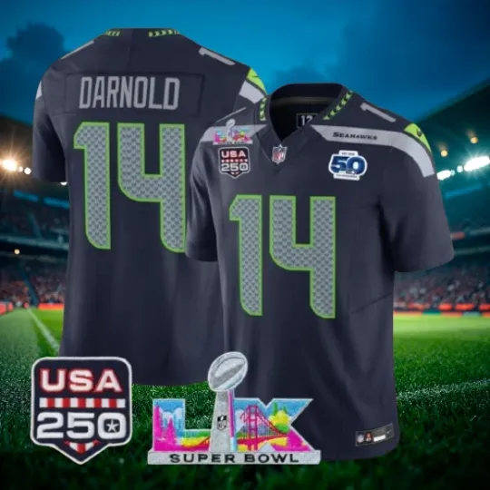 Discover Sam Darnold #14 Seahawks Navy Super Bowl LX 250th Jersey