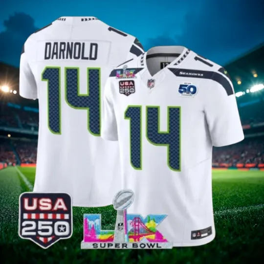 Sam Darnold #14 Seahawks White Super Bowl LX 250th Jersey